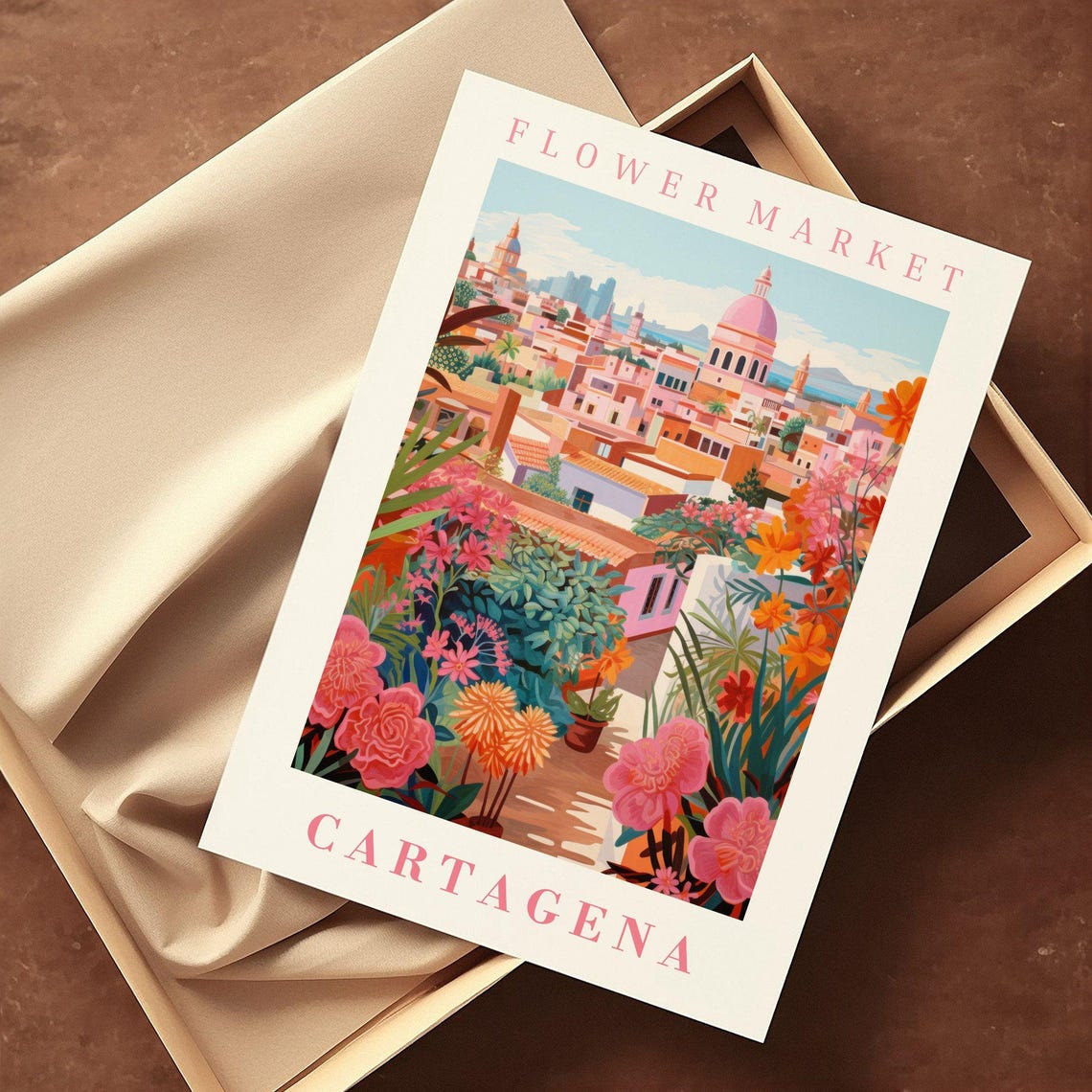 Cartagena Flower Market Poster with Colonial Dome Rose Garden Art - Image 2
