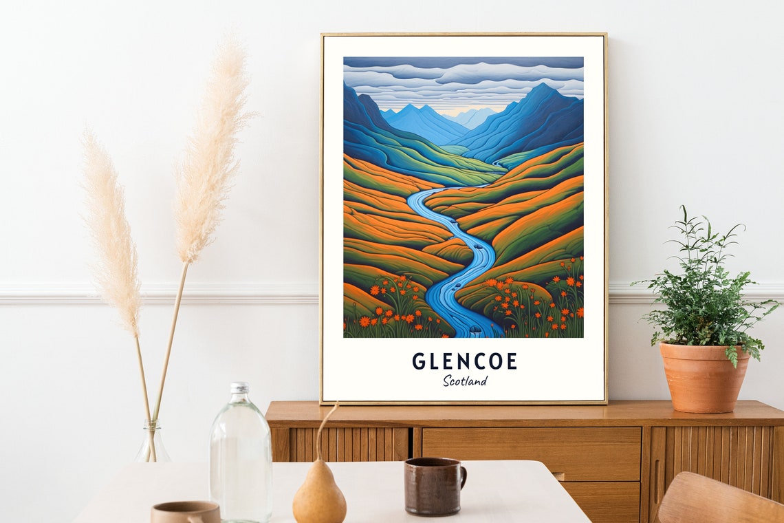 Glencoe Scotland Valley River Autumn Landscape Travel Poster - Image 2
