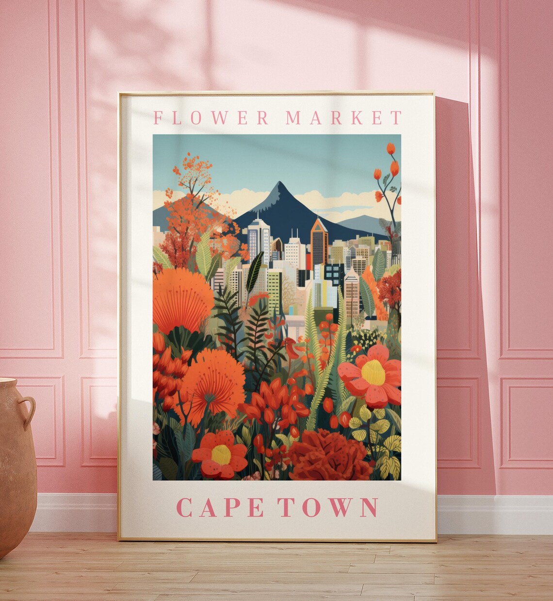 Cape Town Flower Market Poster Wall Decor South Africa Floral Illustration Botanical Gallery Wall Art Gift For Friend Travel Poster