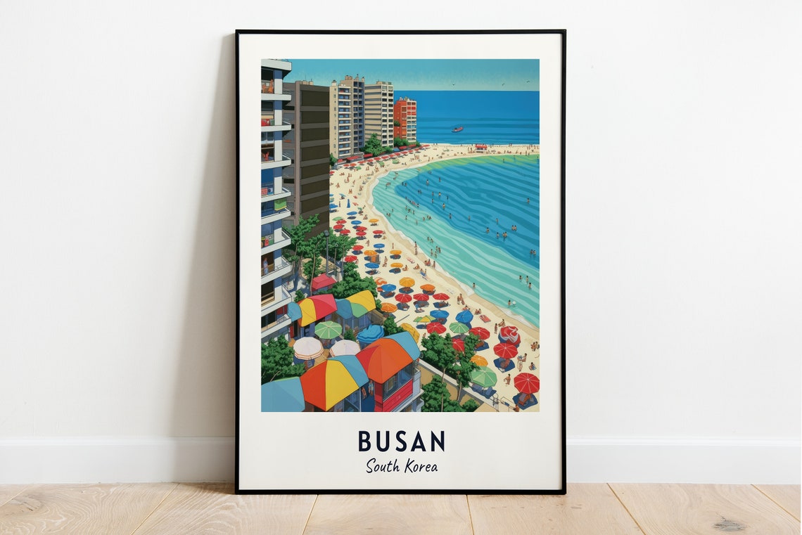 Haeundae Beach Busan South Korea Colorful Summer Umbrellas Poster