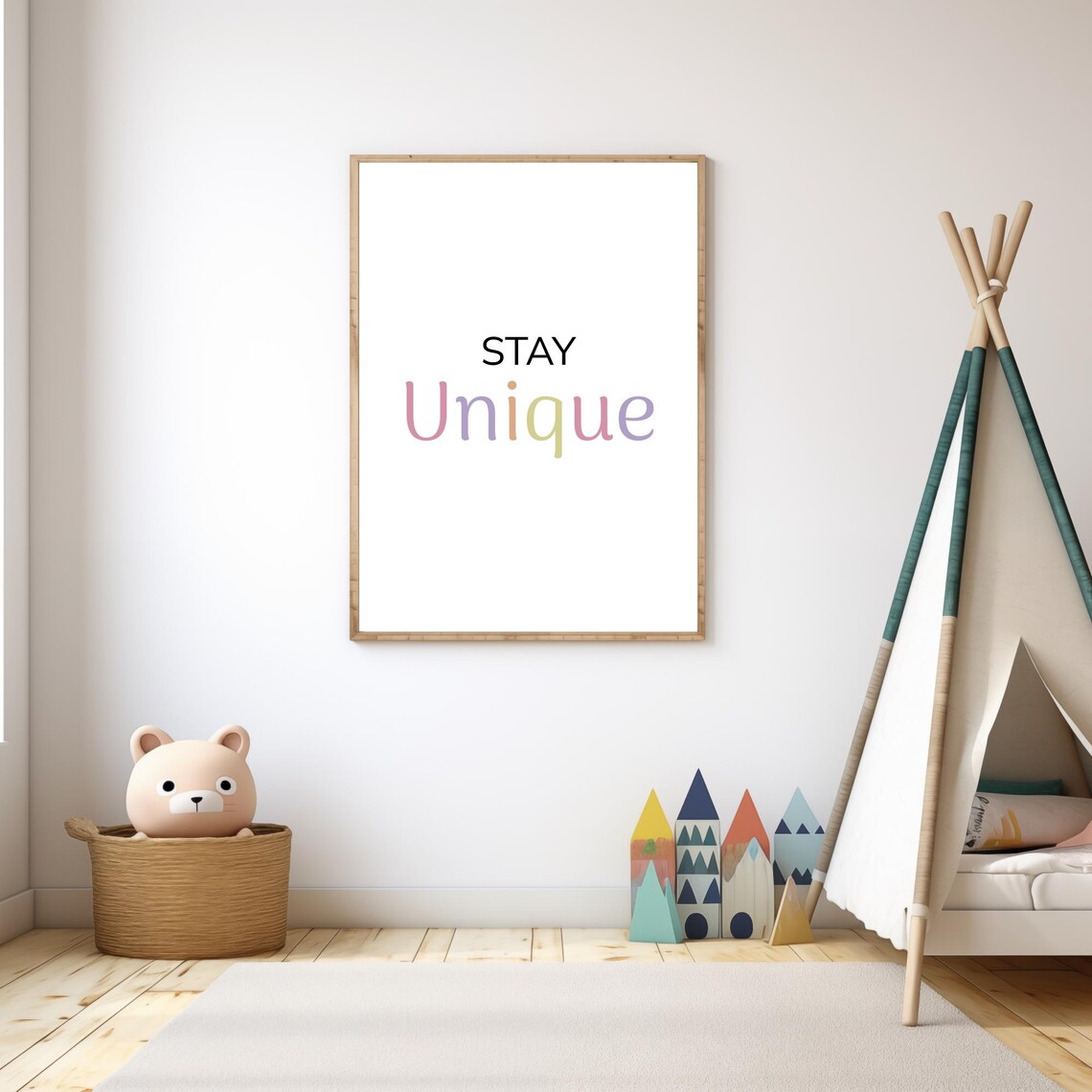 Stay Unique Cute Pastel Quote Nursery Minimalist Wall Art Poster - Image 3