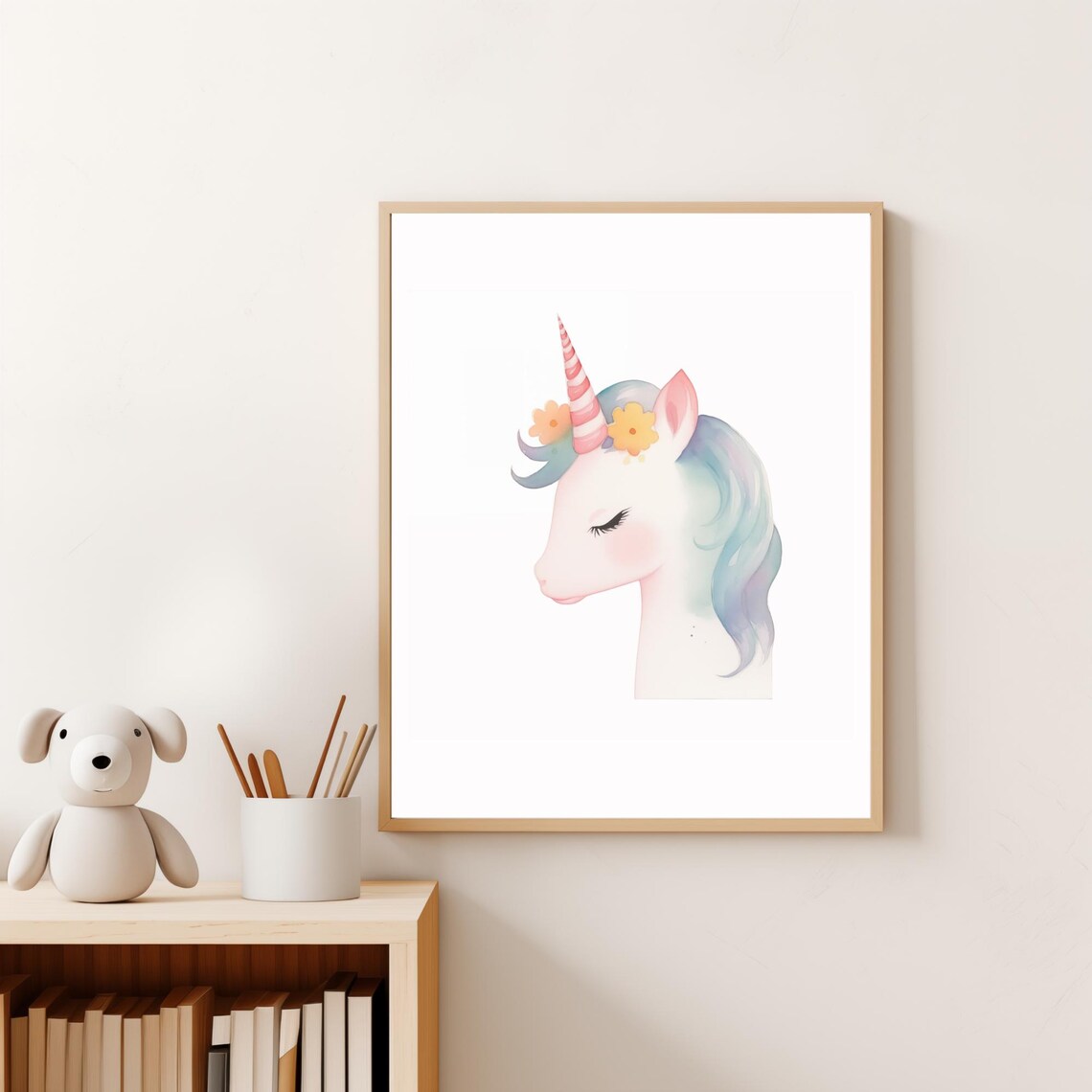 Watercolor Unicorn With Flowers Dreamy Nursery Wall Art Poster - Image 2