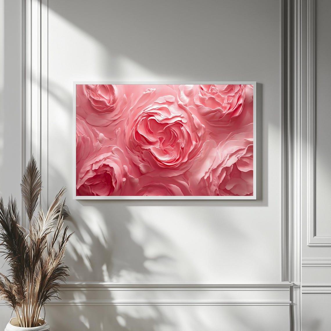 Pink Peony Blossoms Impasto Painting Romantic Frame TV Wall Art - Image 4