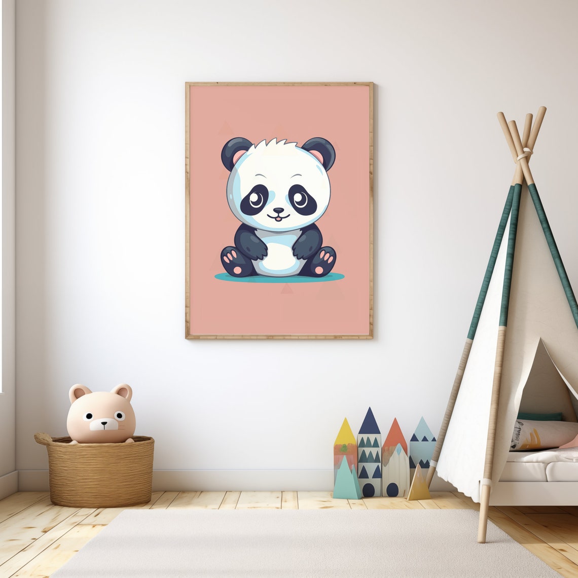 Cute Baby Panda Cartoon Pink Nursery Kids Room Decor Wall Poster - Image 3