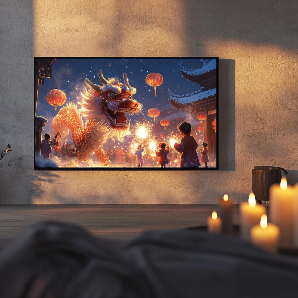 Chinese Dragon Dance Lanterns Night Festival Painting TV Poster - Image 3