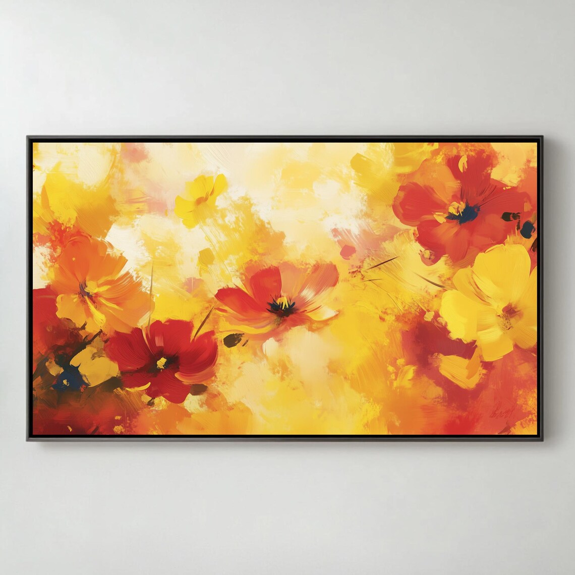 Abstract Red Yellow Poppies Botanical Painting Frame TV Art Poster