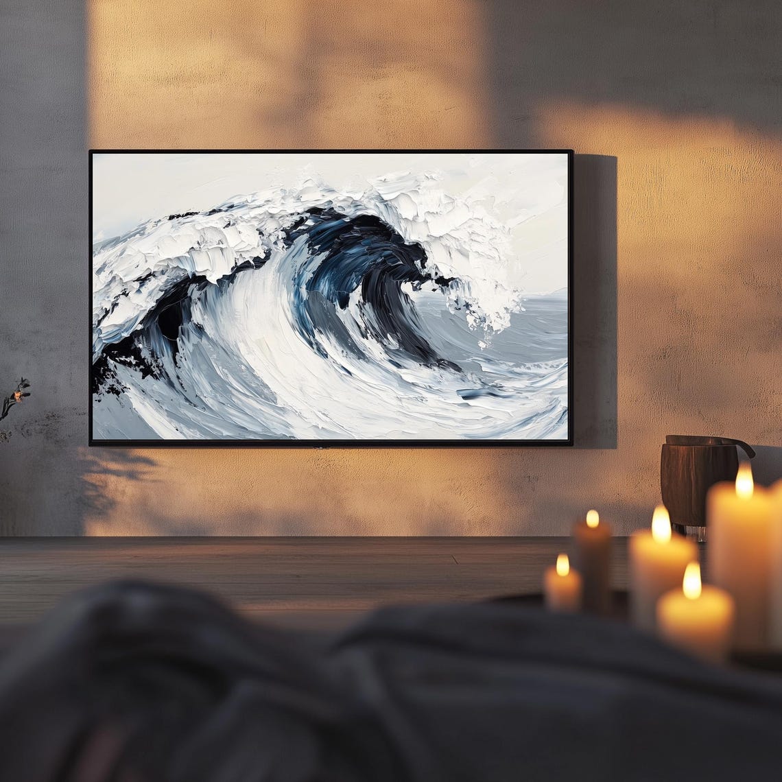 Abstract Ocean Wave Textured Blue Seascape Painting Frame TV Poster - Image 3