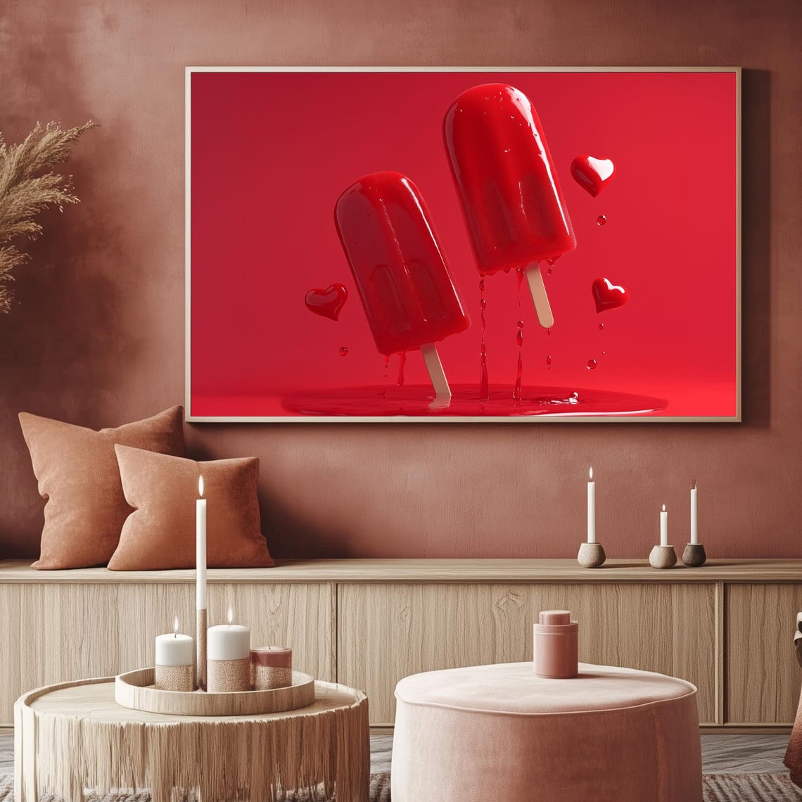 Red Heart Popsicles Valentines Day Glossy 3D Dessert Art TV Poster - Image 2