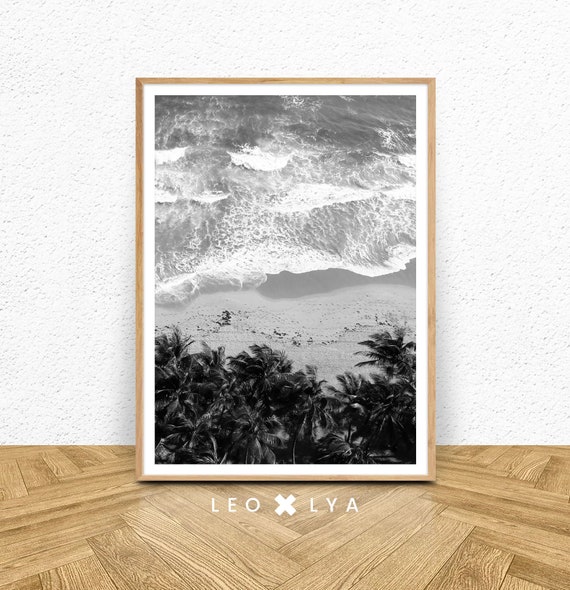 Black and White Beach Poster, Ocean Waves Art Print