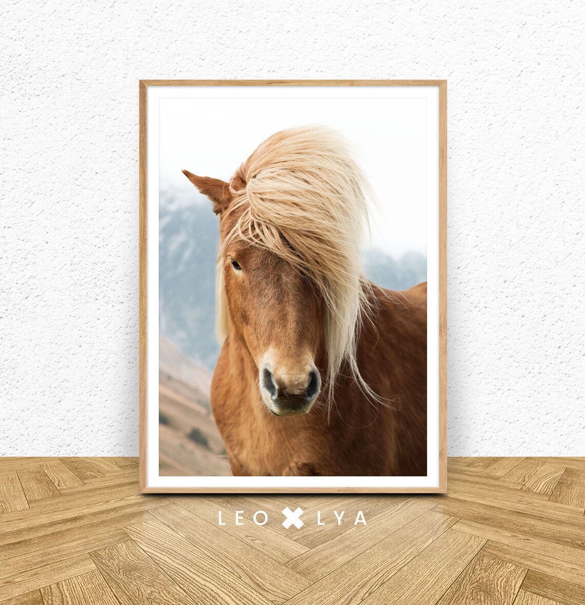 Brown Horse Flowing Mane White Background Equestrian Photo Poster