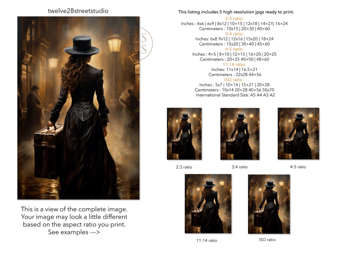 Moody Traveling Woman Victorian Art Print, Dark Academia - Image 2