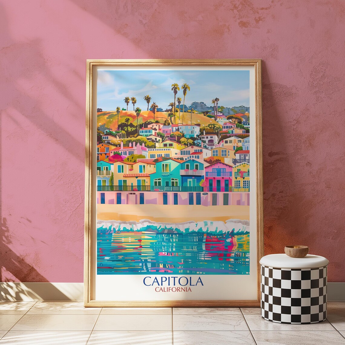 Capitola Vintage Travel Poster, Beach Cottage Art Print