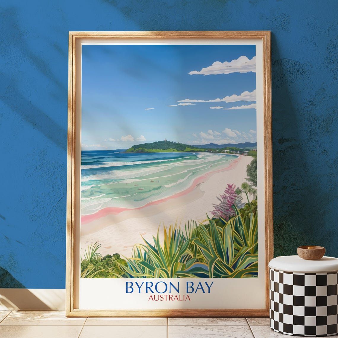 Byron Bay Australia Vintage Travel Poster Surf Beach Headland Coast