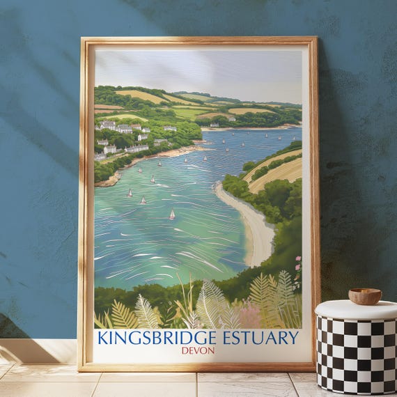 Kingsbridge Estuary Art Print Devon Coastal Wall Seaside Landscape Illustration