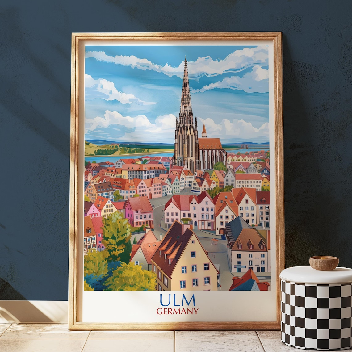 Ulm Germany Minster Cathedral Illustrated City Travel Poster