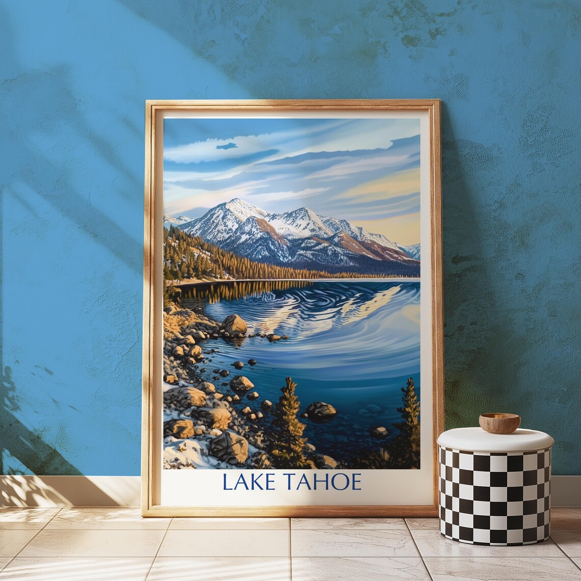 Lake Tahoe Vintage Travel Style Snowcapped Mountain Lake Poster