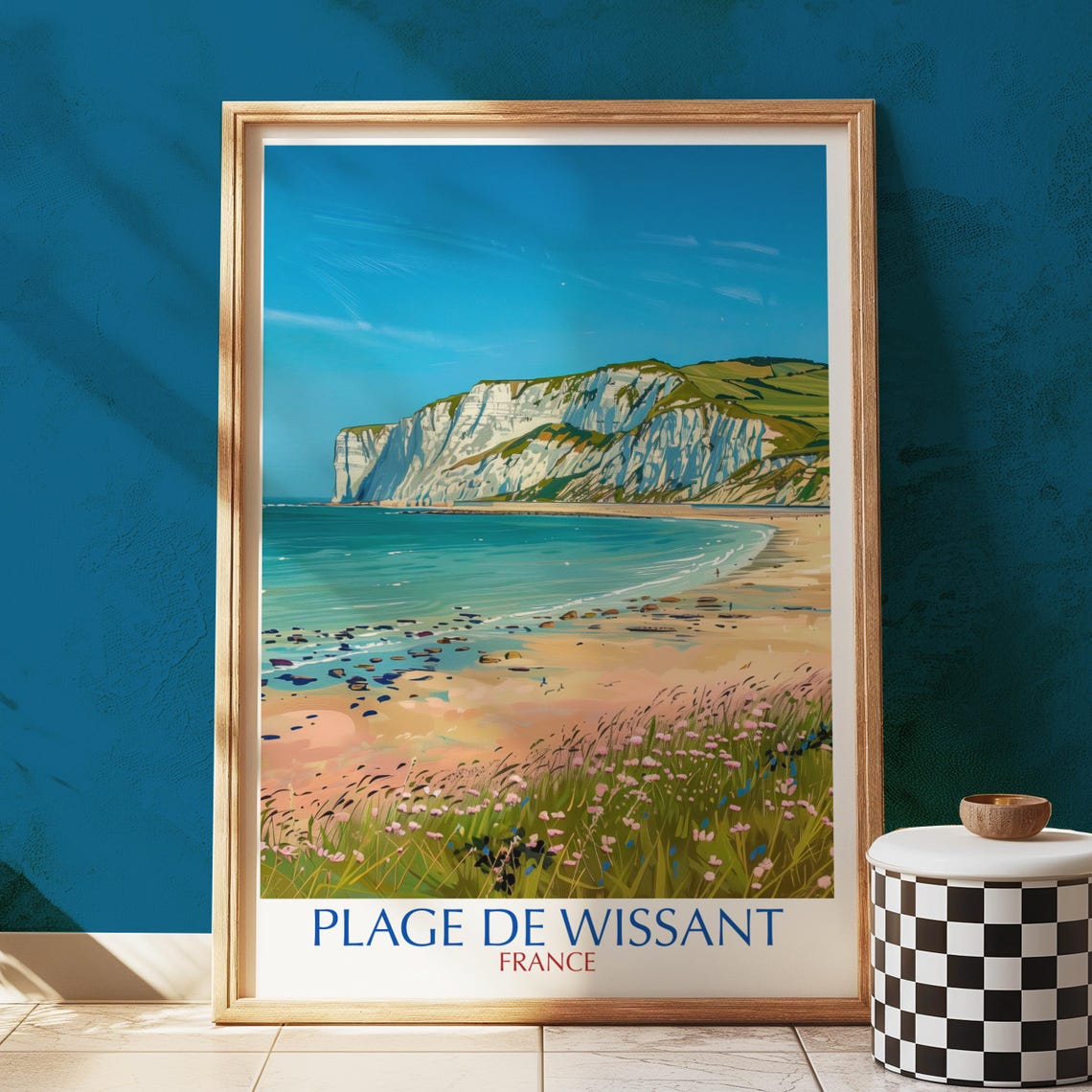 Plage De Wissant France White Cliffs Beach Vintage Travel Poster