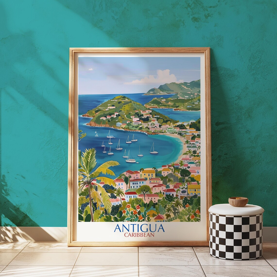Antigua Caribbean Travel Poster, Tropical Island