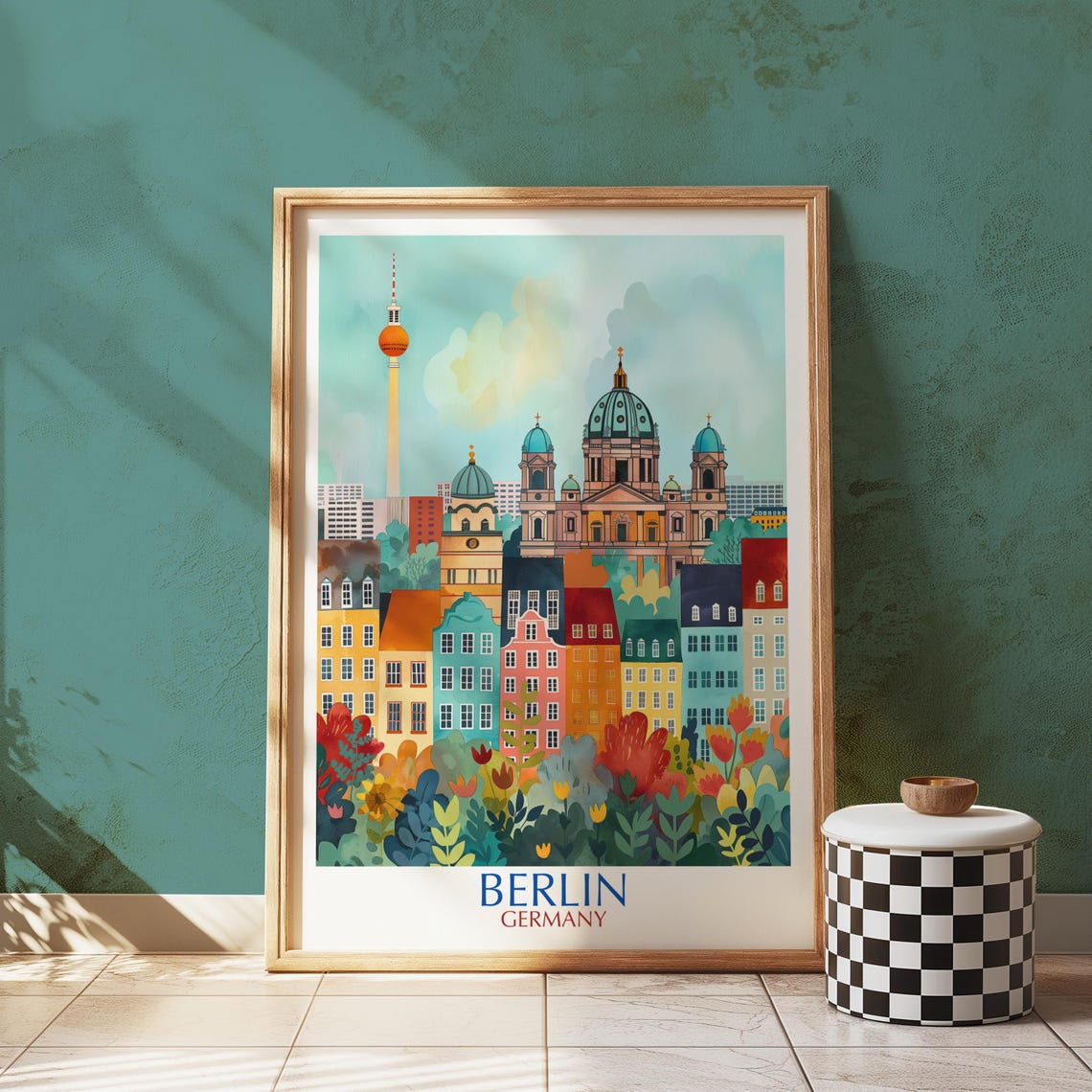 Berlin Germany Colorful Skyline TV Tower Cathedral Travel Poster