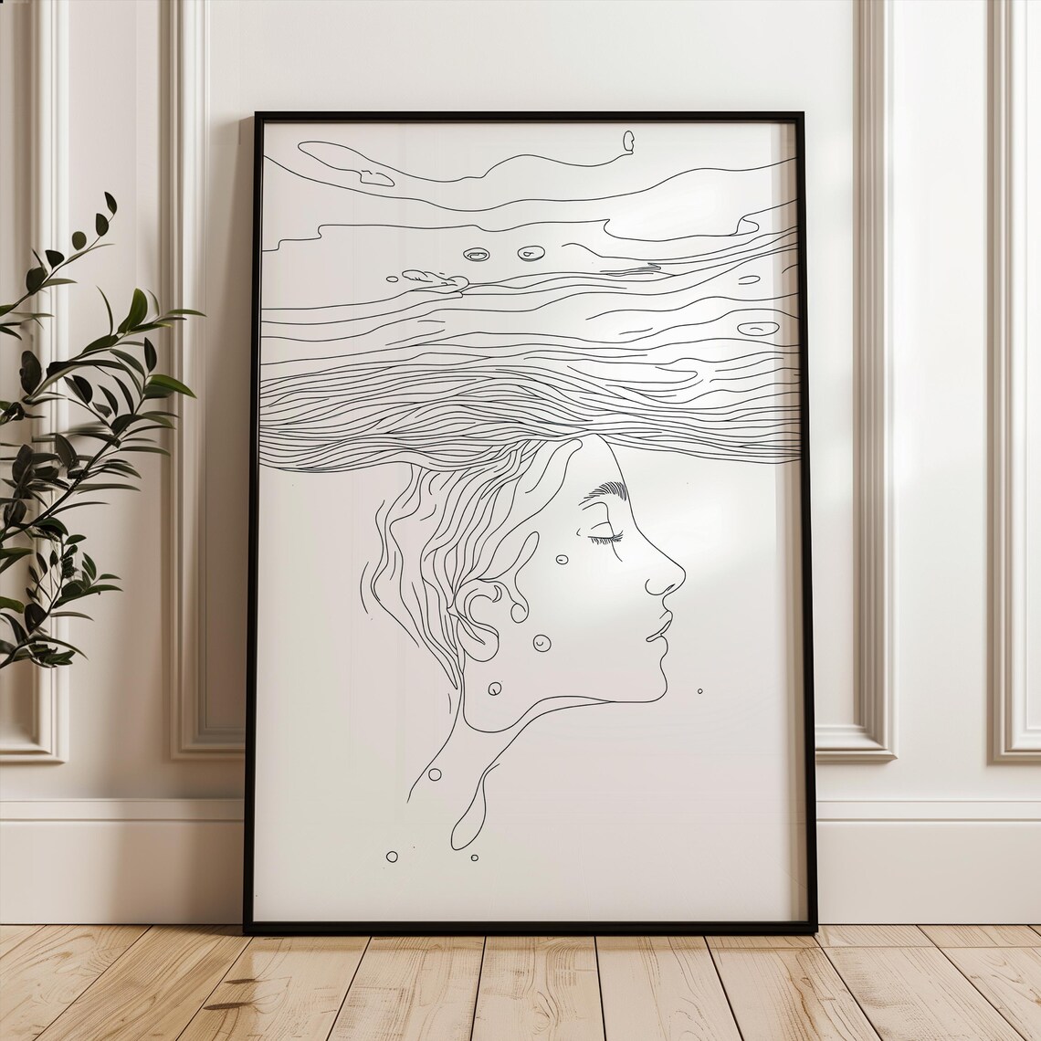 Dreaming Woman Single Line Art Flowing Water Hair Poster Minimal