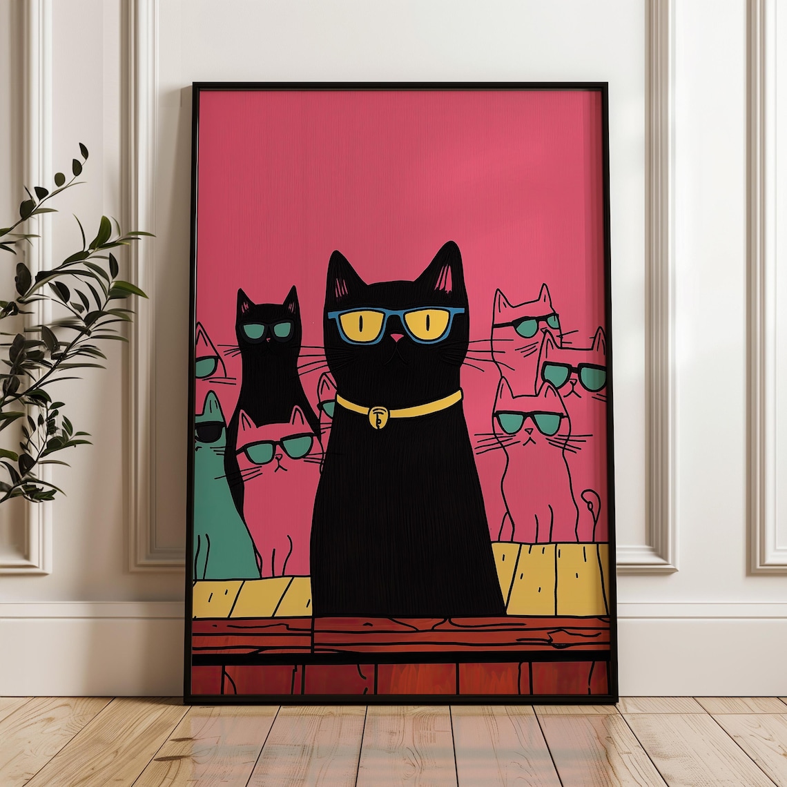 Cool Cats with Sunglasses Hot Pink Pop Art Funny Group Poster