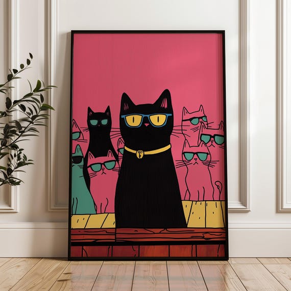 Funny Cats Poster Comedy Animal Art Print Wall Decor Vintage Unique Artsy Comical