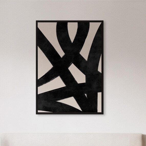 Framed Modern Abstract Wall Art Print Bold Black Minimalist Brush Stroke Poster Contemporary Statement Decor For Living Room Or Office