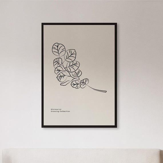 Framed Minimal Leaf Line Art Print Scandinavian Botanical Drawing Poster Neutral Plant Wall Decor Gift For Zen Homes Or Modern Interiors