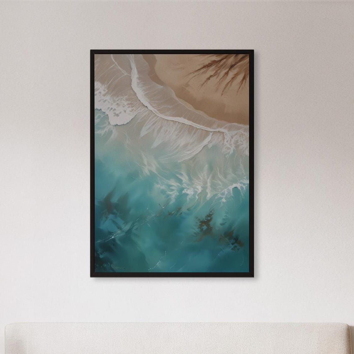 Aerial Turquoise Ocean Waves Tropical Beach Shoreline Calm Poster
