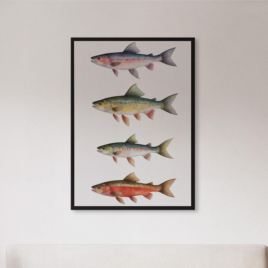 Vintage Fish Illustration Four Trout Scientific Nature Art Poster