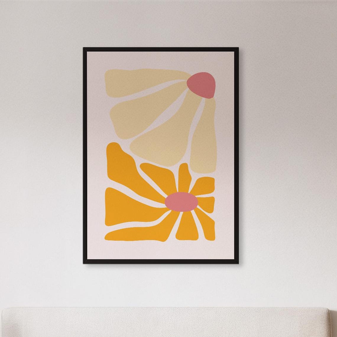 Abstract Boho Daisy Mustard Orange Blush Minimalist Floral Poster