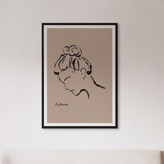 Framed Minimal Line Art Woman Print Elegant Silhouette Female Poster In Black On Beige Scandinavian Wall Decor Gift For Stylish Interiors
