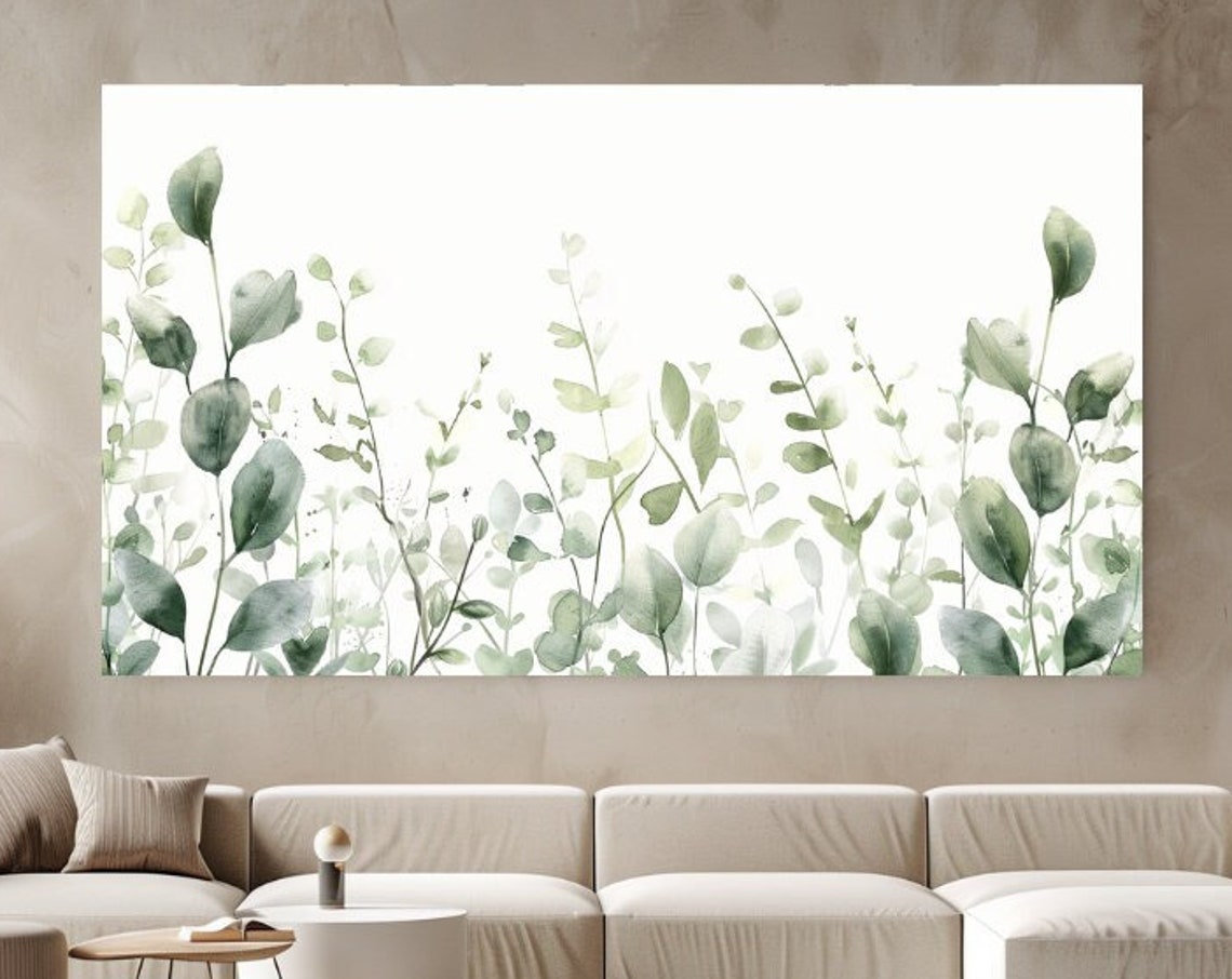 Green Watercolor Eucalyptus Leaves Minimal Botanical White Poster