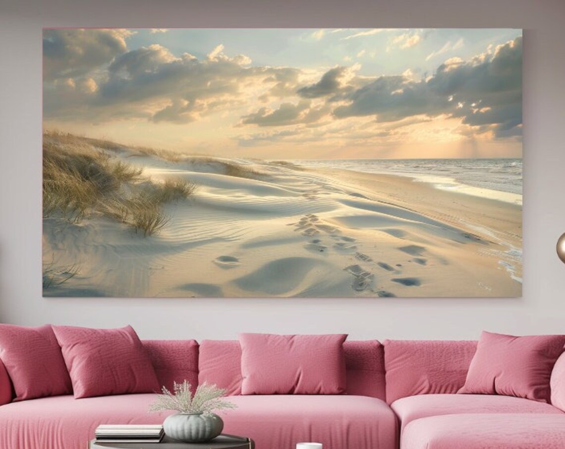 Sand Dunes Beach Landscape Art Print, Coastal Decor