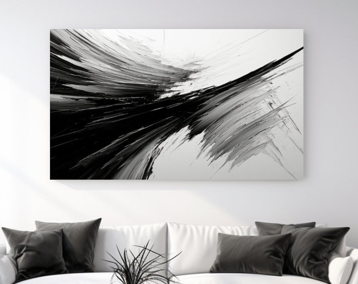 Black And White Abstract Brush Strokes Dynamic Modern Wall Art Poster