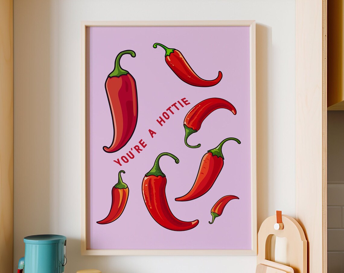You Are A Hottie Funny Chilli Pepper Pink Kitchen Retro Poster - Image 3