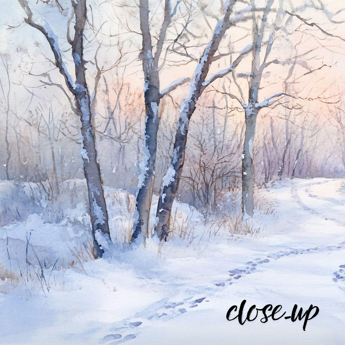 Snowy Winter Forest Path Watercolor Painting Serene Winter Poster - Image 4