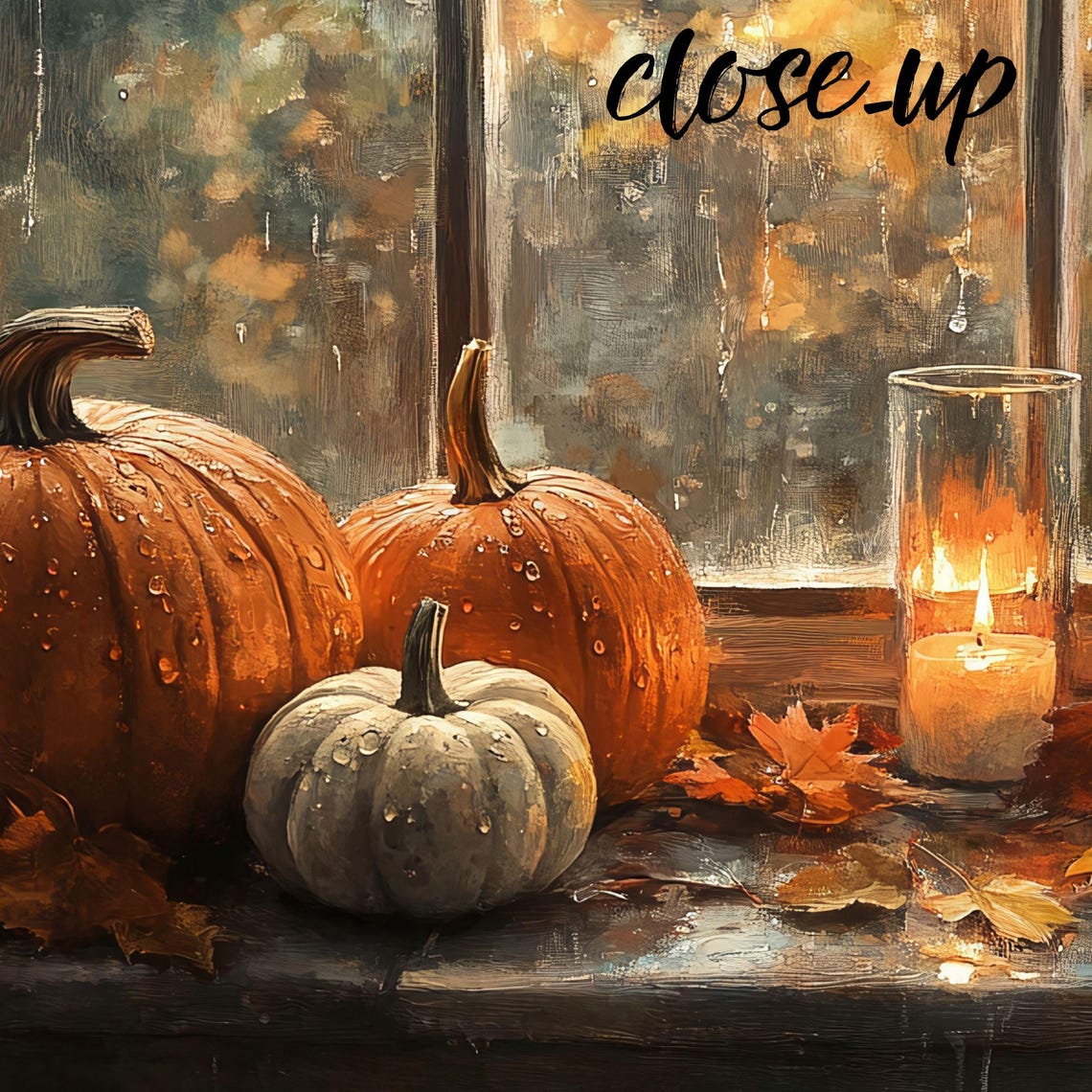 Autumn Pumpkins on Rainy Window Cozy Fall Frame TV Art Poster - Image 3