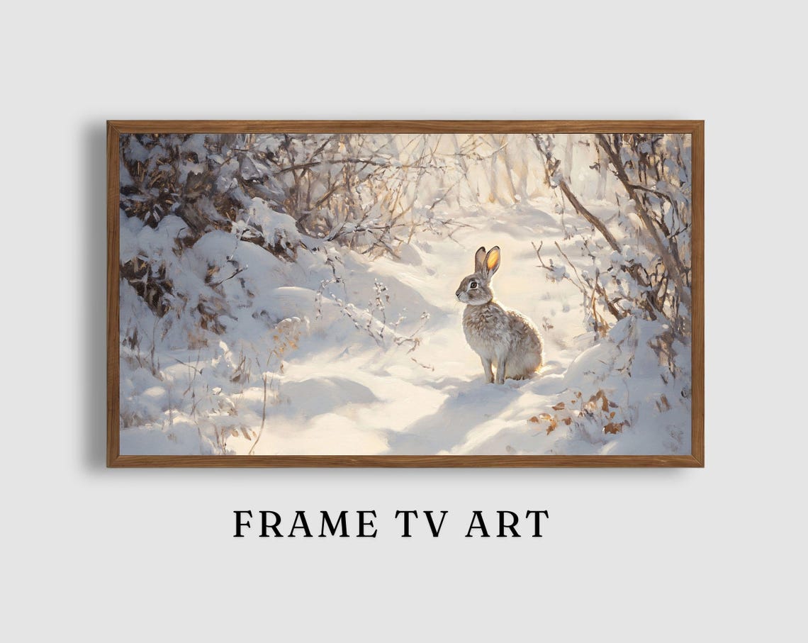 Rabbit in Sunlit Snowy Forest Golden Winter Wildlife Scene Art Poster