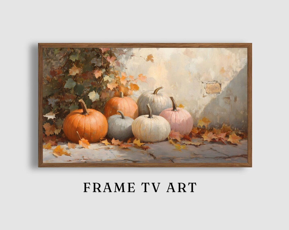 Farmhouse Pumpkin Group Against Ivory Wall Autumn Harvest Still Life Art Poster
