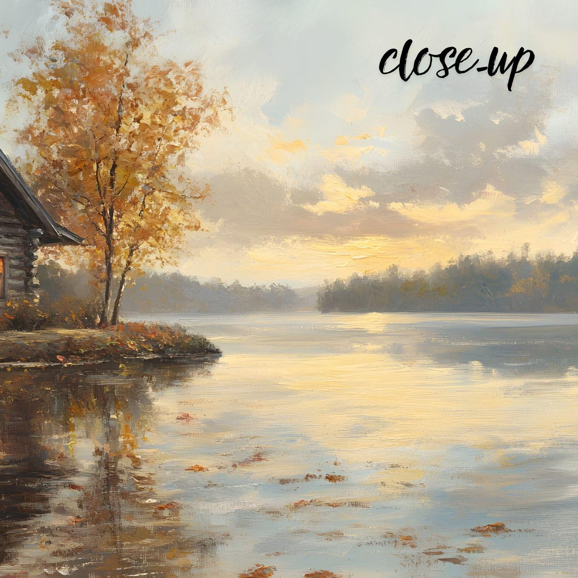 Rustic Log Cabin by Golden Lake Sunset Autumn Lakeshore Art Poster - Image 3