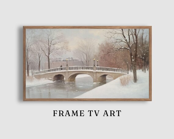 Snowy Park Stone Bridge Frozen River Winter Landscape Poster