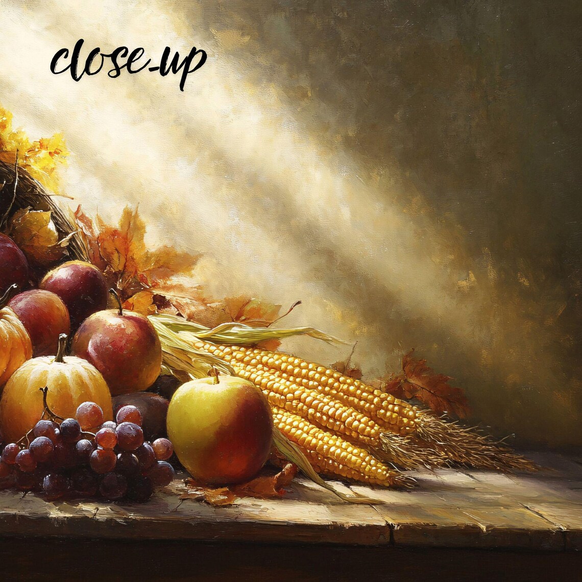 Thanksgiving Cornucopia Harvest Fruit Corn Dramatic Light Still Life Art Poster - Image 3
