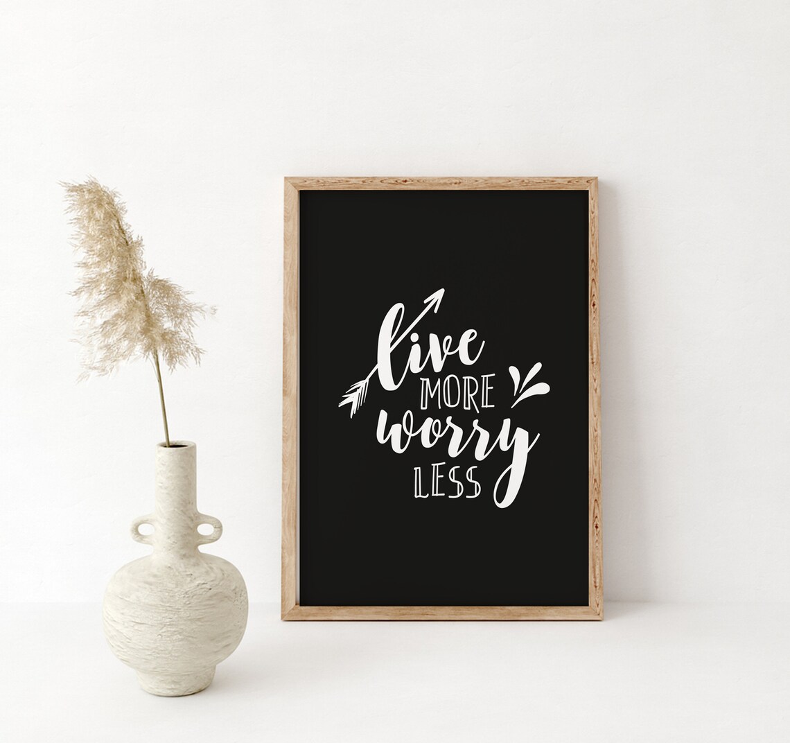 Live More Worry Less Wood Home Decor Home Decor Typography Poster Inspirational Quotes Motivational Quotes Black Background - Image 5