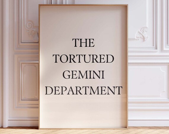 The Tortured Gemini Department Print Zodiac Astrology Art Lettering Trendy Wall Decor Crystal Girl