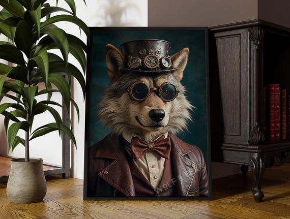 Steampunk Wolf Altered Portrait Wall Art Unique Home Decor