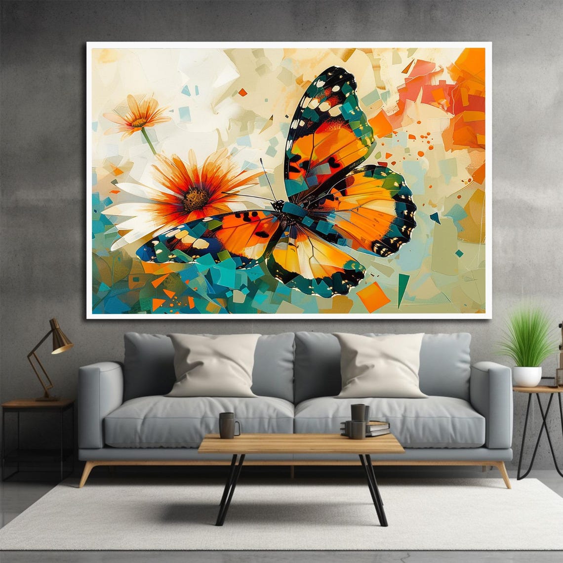 Colorful Butterfly Mosaic Wings Floral Abstract Modern Wall Art - Image 2