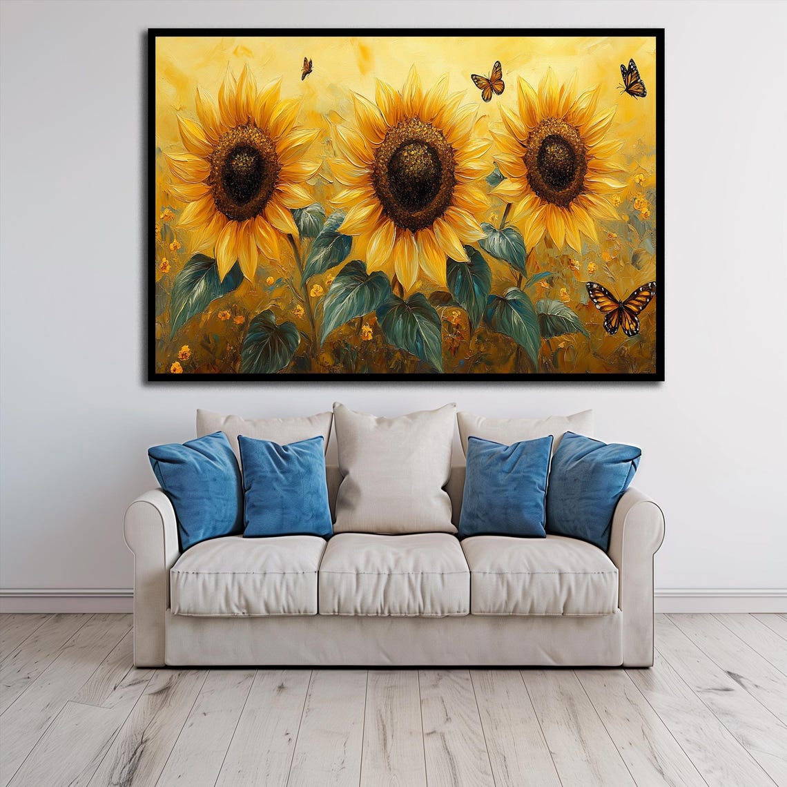 Golden Sunflower Trio Monarch Butterflies Summer Botanical Poster - Image 3