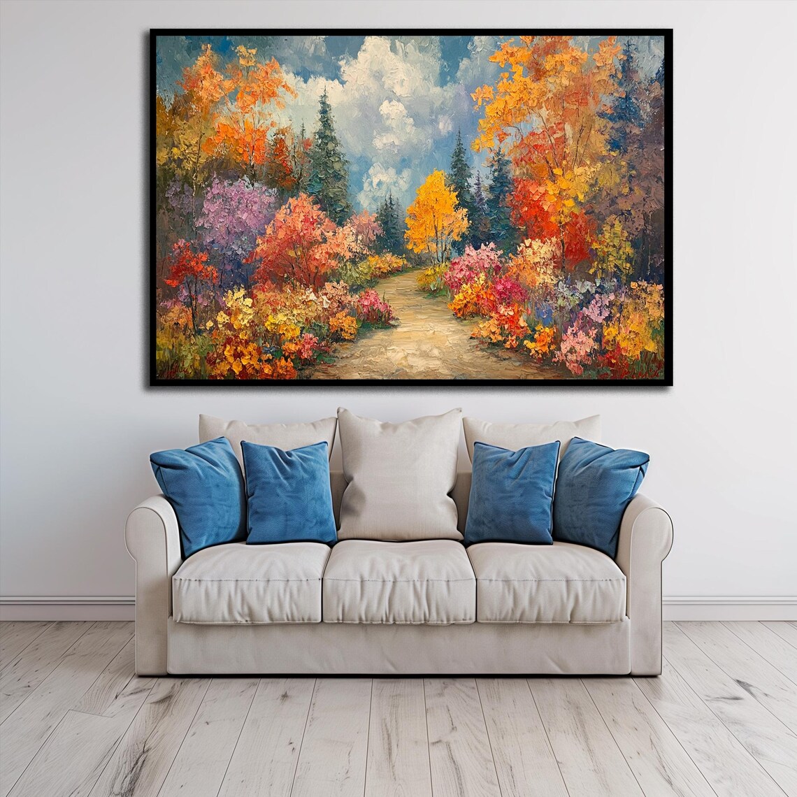 Autumn Forest Path Colorful Fall Foliage Sunlit Trail Impasto Art Poster - Image 2