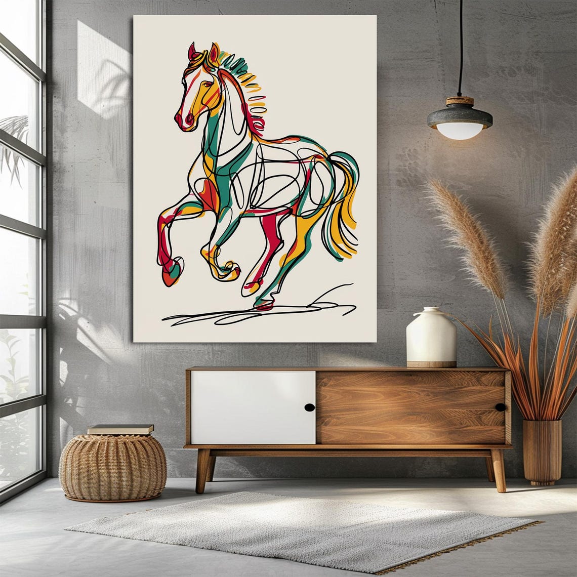 Abstract Galloping Horse Wall Art with Colorful Continuous Line Style - Image 3
